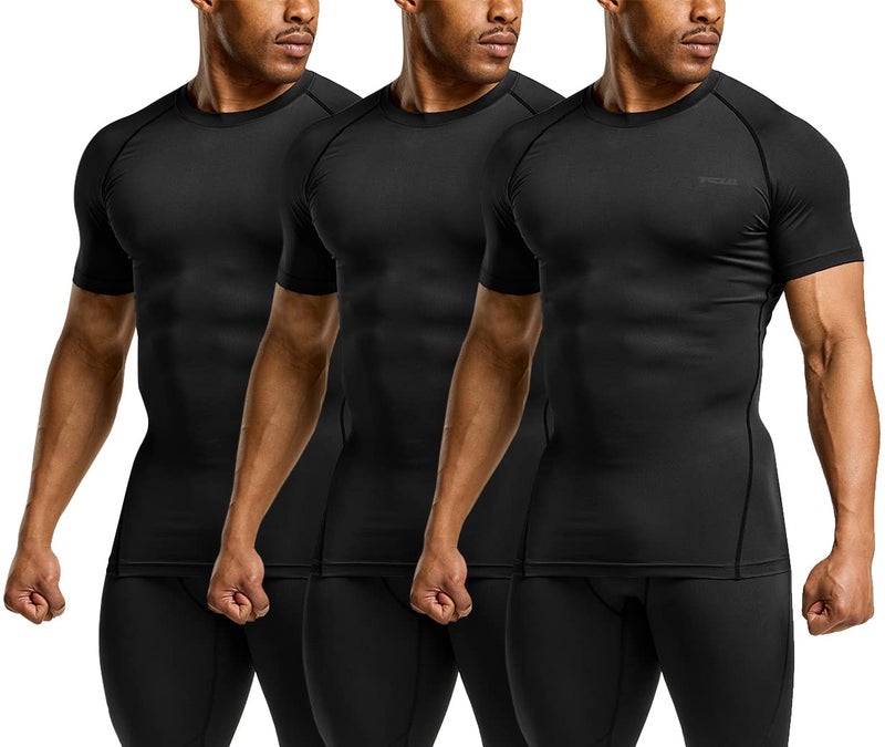 TSLA Men's UPF 50+ Quick Dry Short Sleeve Compression Shirts, Athletic Workout Shirt, Water Sports Rash Guard, Core Tops 3pack Jet Black, Medium - Image 1
